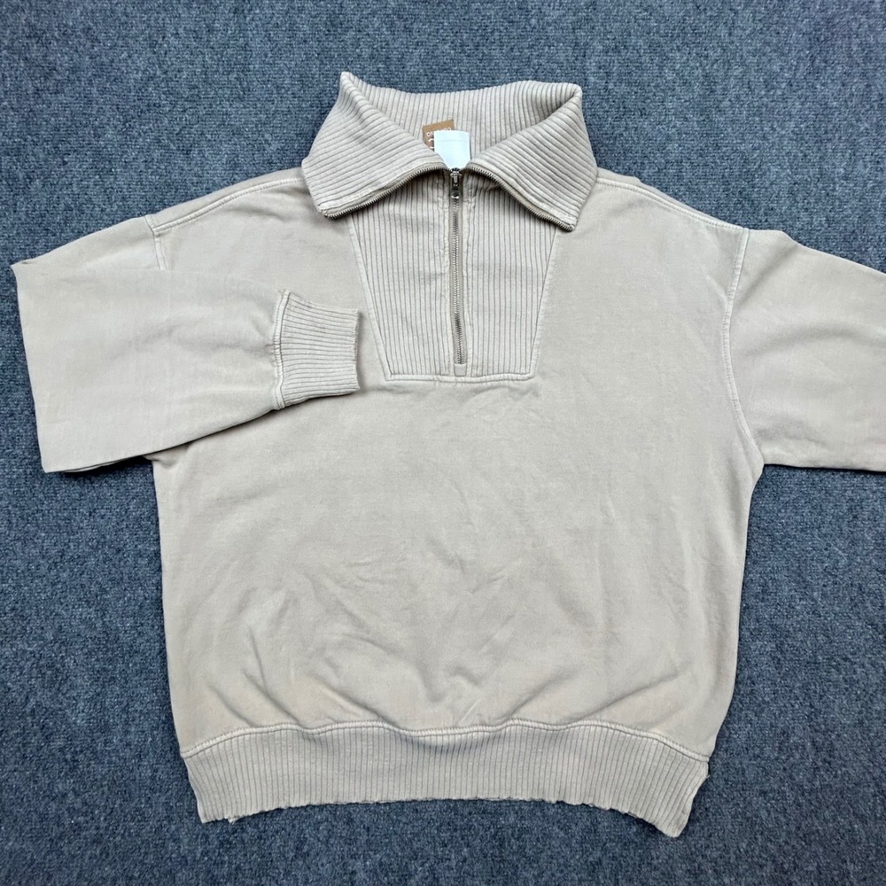 C&C California Quarter Zip Mens XL Silver Gray Sunwashed Fleece Ribbed Pullover